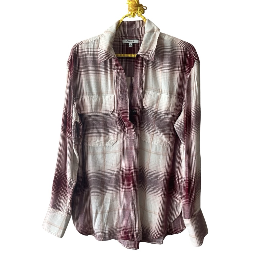 Madewell Women's Plaid Button-Down Shirt - White & Burgundy